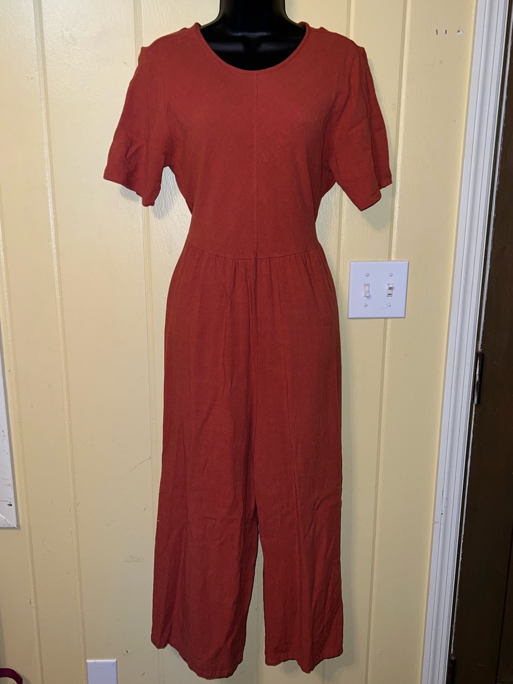 Ces Femme Rust Wide Leg One Piece Jumpsuit Crewneck Terracotta Boho Size M